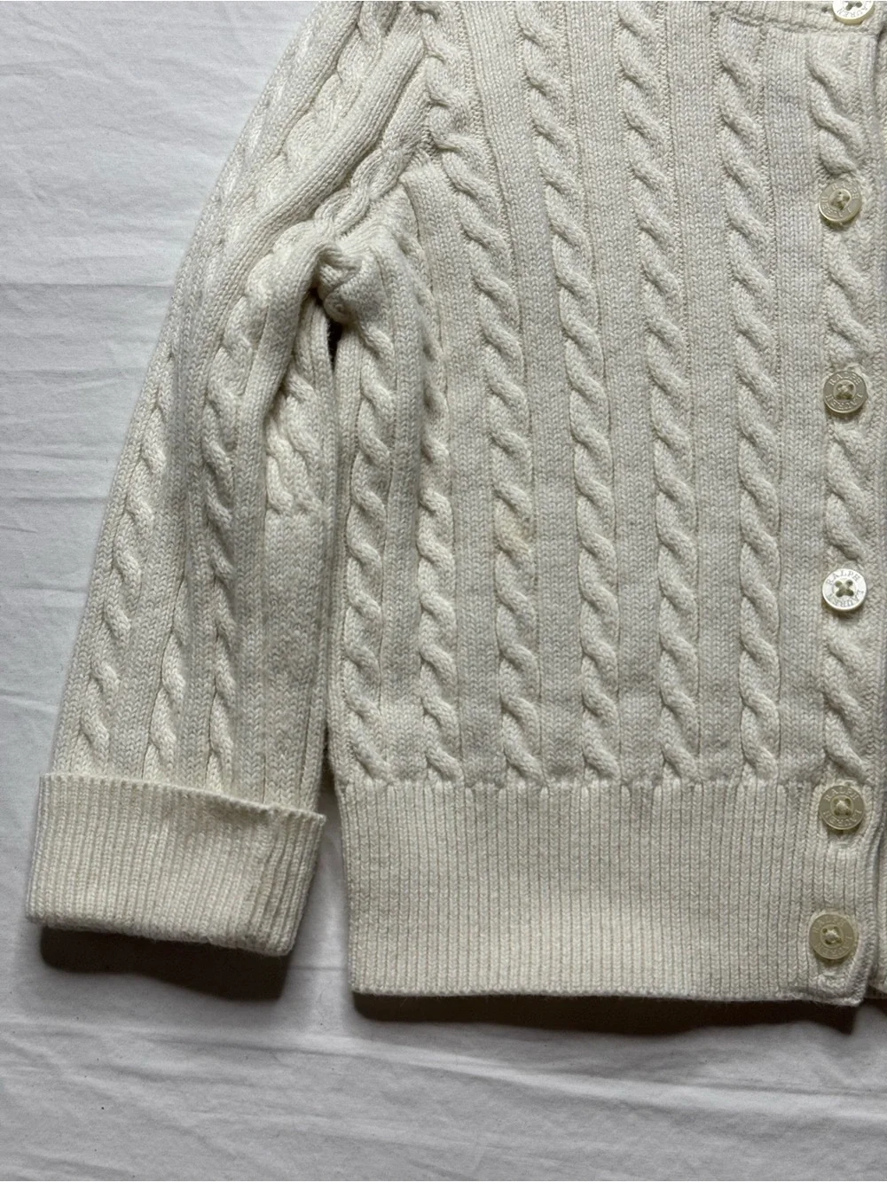 Ralph Lauren - Cream Cable Knit Button-Up Cardigan with Subtle Embroidery